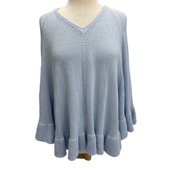 Lilly Pulitzer Eilena Wrap Poncho Sweater Ruffle Trim Light Blue Womens XXS/XS - Picture 2 of 8